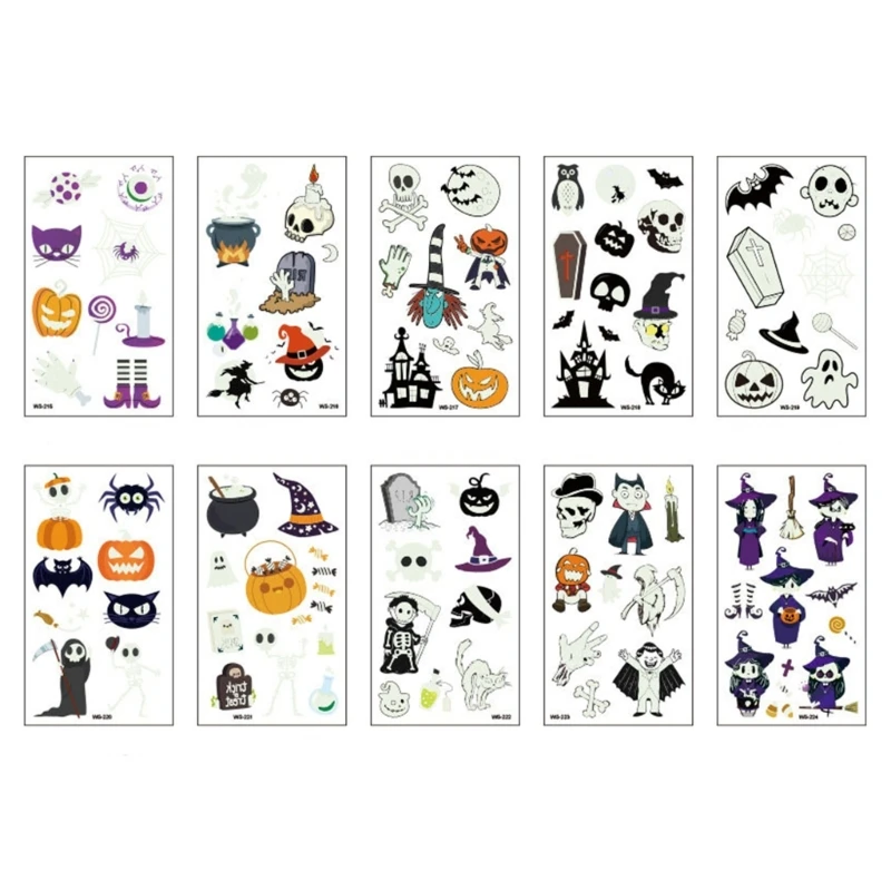 

Q1QC 10Pcs Kids Temporary Tatoos, Luminous Tatoos Stickers Waterproof Halloween Cartoon Tatoos for Kid