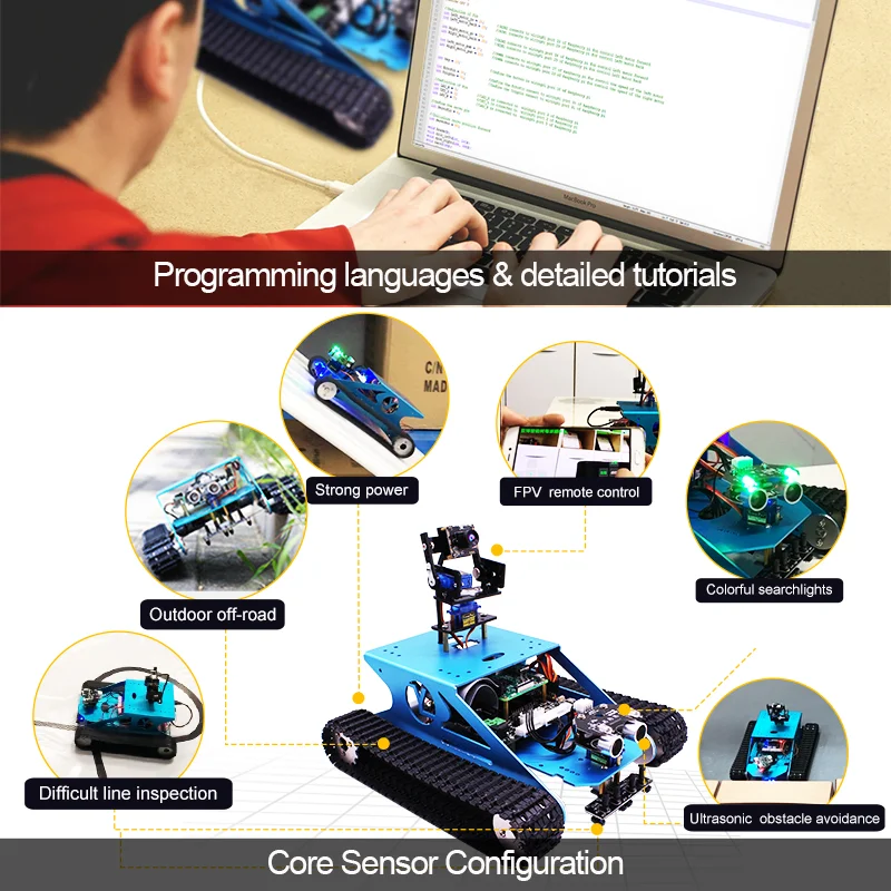 Yahboom-AI Vision G1Tank   ڵ ŰƮ,  α׷ 峭  ҽ κ, 4B 3B +  WiFi ī޶ 