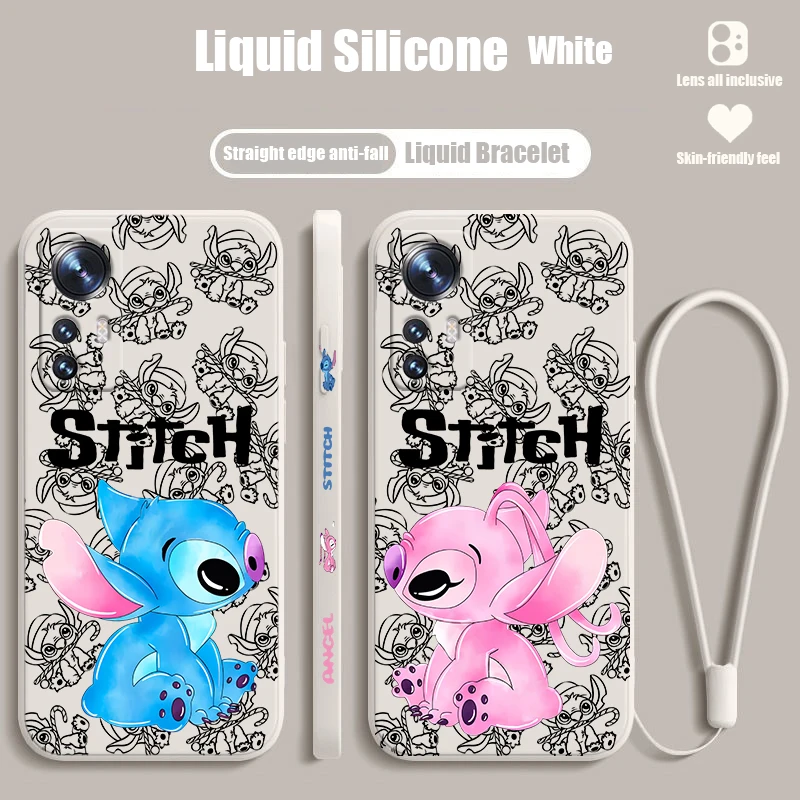 

Stitch Disney Angel Love For Xiaomi Mi 13 Lite 12T 12 11T 11i 11 A3 10T 10 CC9E 9 Pro Ultra 5G Liquid Left Rope Phone Case