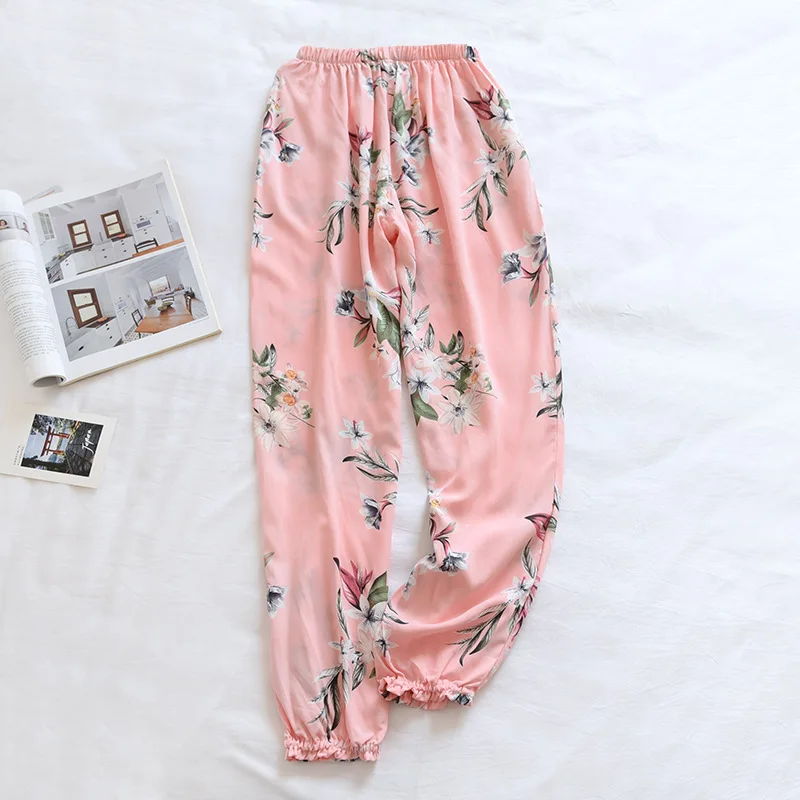 Fdfklak Baumwolle Rayon Nachtwäsche Hose Für Frauen Pantalones Frühling Herbst Druck Pyjamas Hosen Lose Hause Tragen Pyjamas Hosen – Detail 11