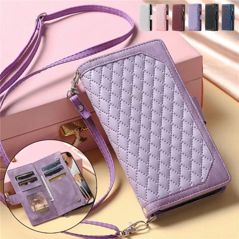 Elegant Leather Crossbody Zipper Wallet & Phone Case with Card Holder and Flip Cover