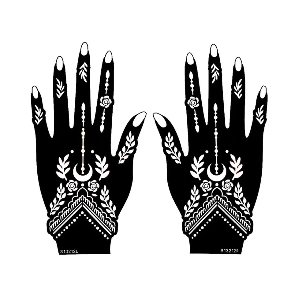 2 stücke Tattoo Vorlagen Für Hand DIY Malerei Mond Blatt Design Henna Tattoo Schablonen Für Frauen Wiederverwendbare Temporäre Tattoo Werkzeuge – Detail 7