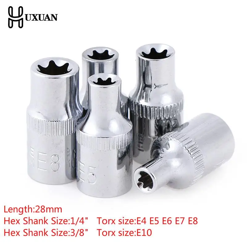 

One Or 5pcs E-Socket Sockets 1/4 Inch(6.3mm)/3/8" Torx Star Bit Female E-Socket Set Socket Nuts Set E4,E5, E6,E7, E8,E10
