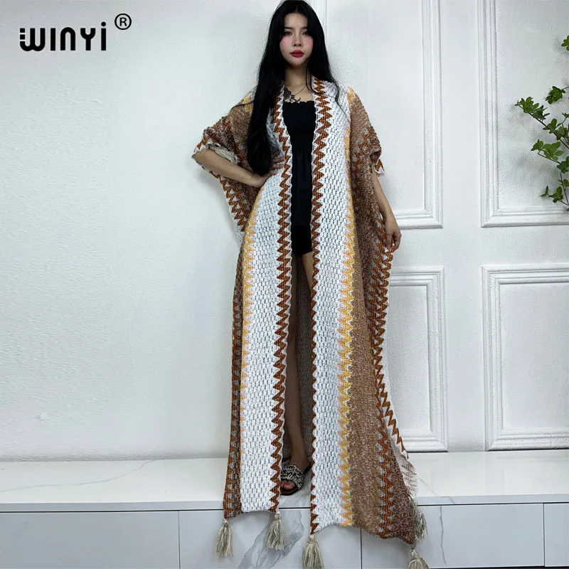 

WINYI new woman Winter tassel Knitted cardigan coat Loose Christmas Fashion hipster party dress Thick Warm abaya Female cloke