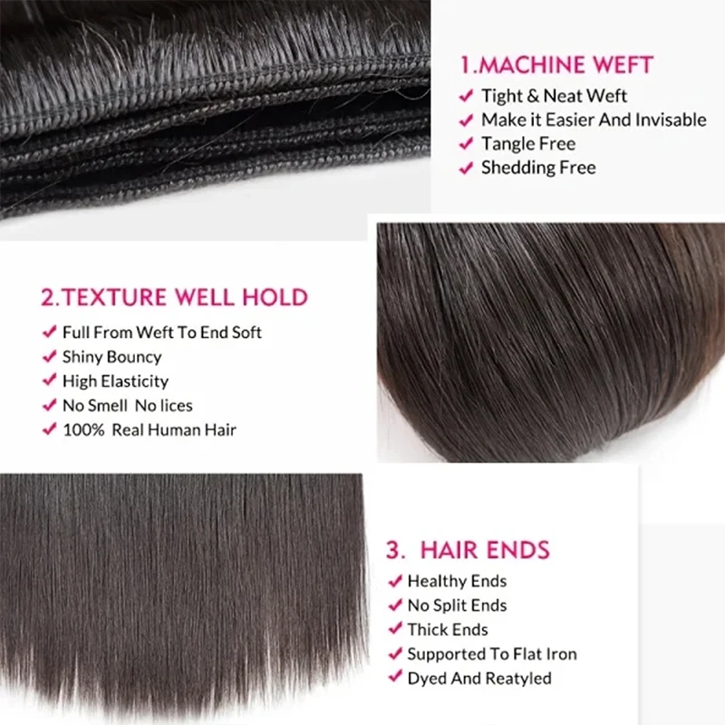 5X5 HD Lace Closure With Bundles Brazilian Straight Bundles 10-32Inch Long Human Hair Weave With 2x6 / 6x6 Lace Closure