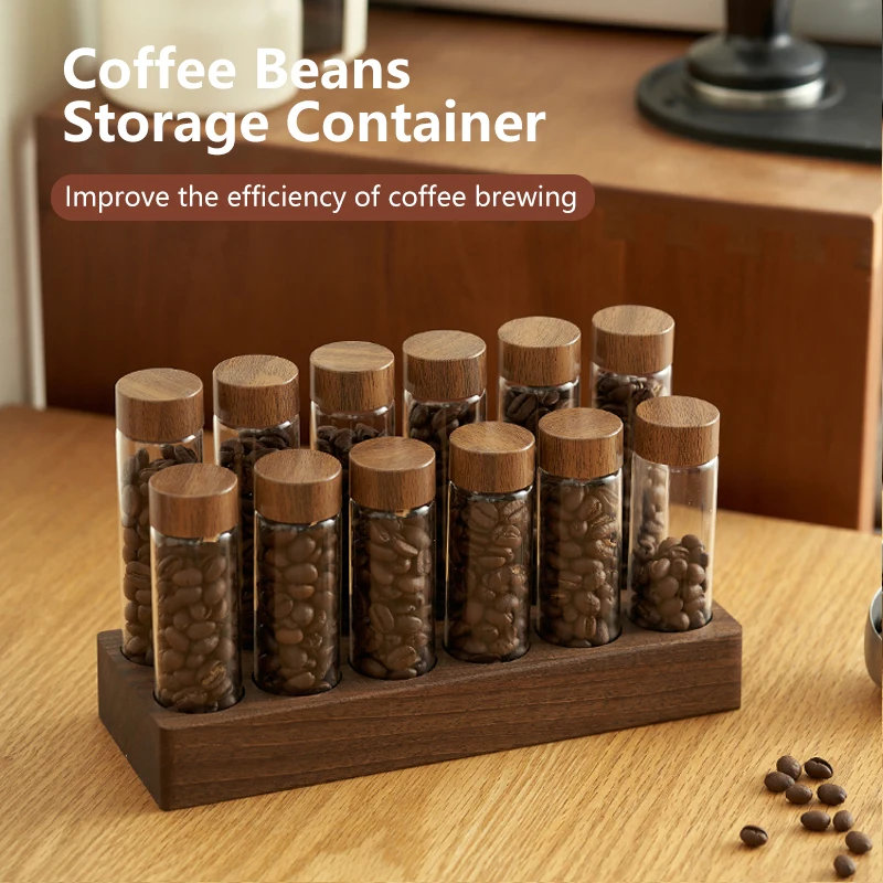 

6/12 pcs Kitchen Seasoning Bottles Spices Storage Tube Sealed Container Coffee Beans Glass with Display Rack Set Cuisine Accesso