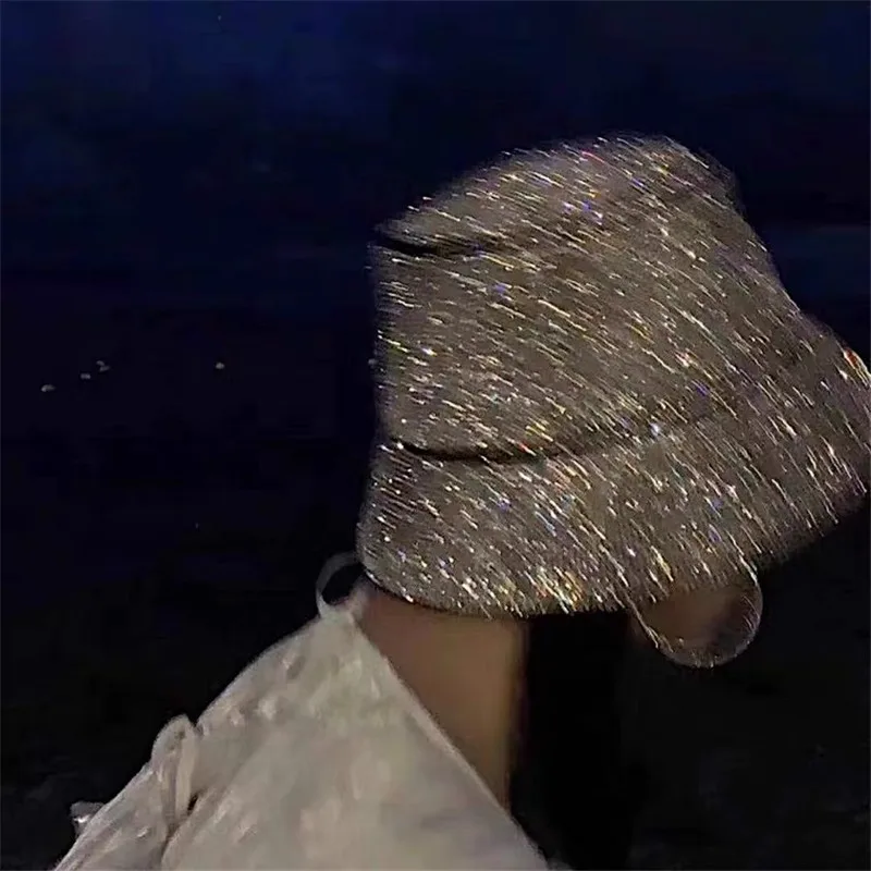 

202204-2509184 new dropshipping luxurious full rhinestones shiny nightclub leisure lady bucket cap men women fishermen hat