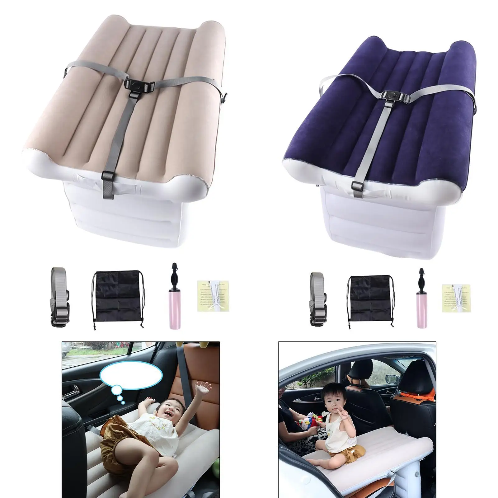 Inflatable Airplane Bed with Belt Car Back Seat Mattress Portable Travel Essential with Pump Airplane Seat Extender for Toddlers 2