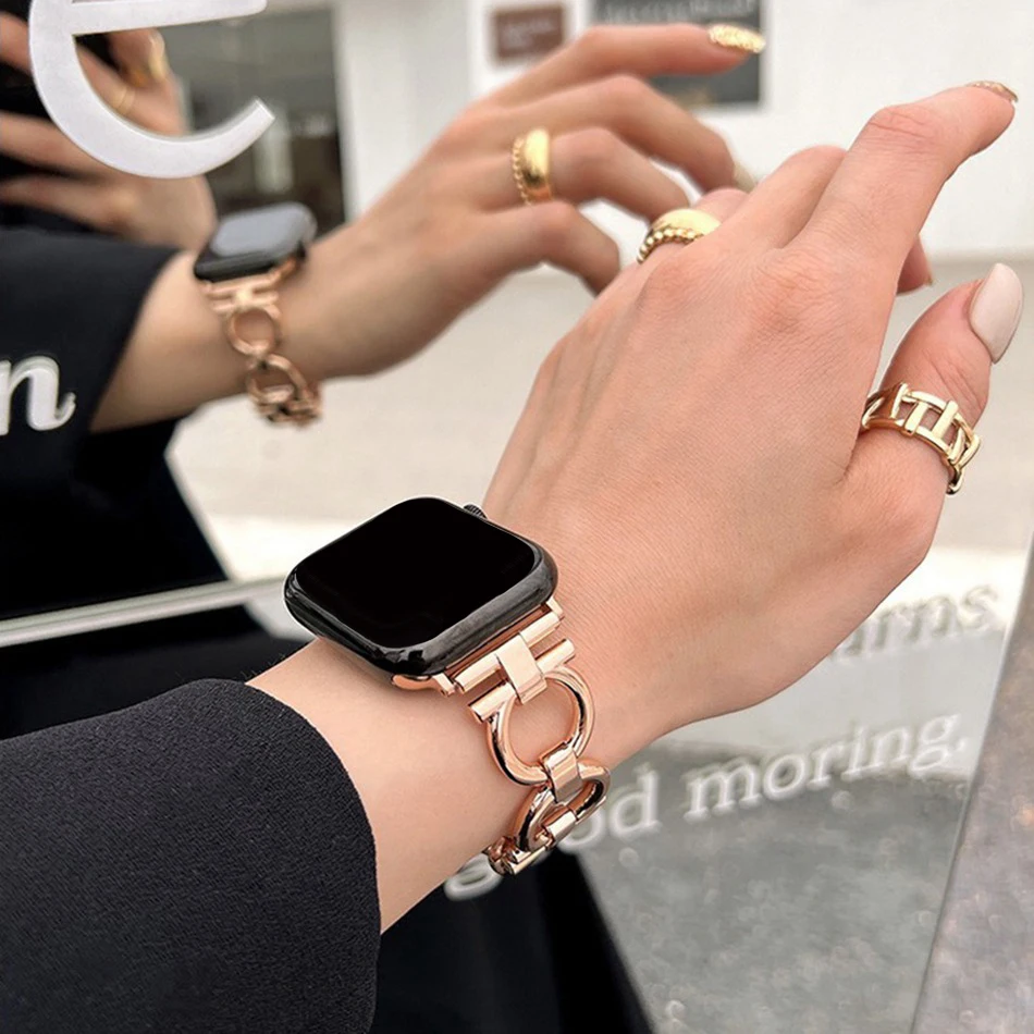 애플 워치 Uitra 8 7 용 메탈 스트랩, 패션 서클 체인 시계 밴드, iWatch 시리즈 6 5 SE 4 3 용, 49mm, 45mm, 44mm, 42mm, 40mm, 38mm