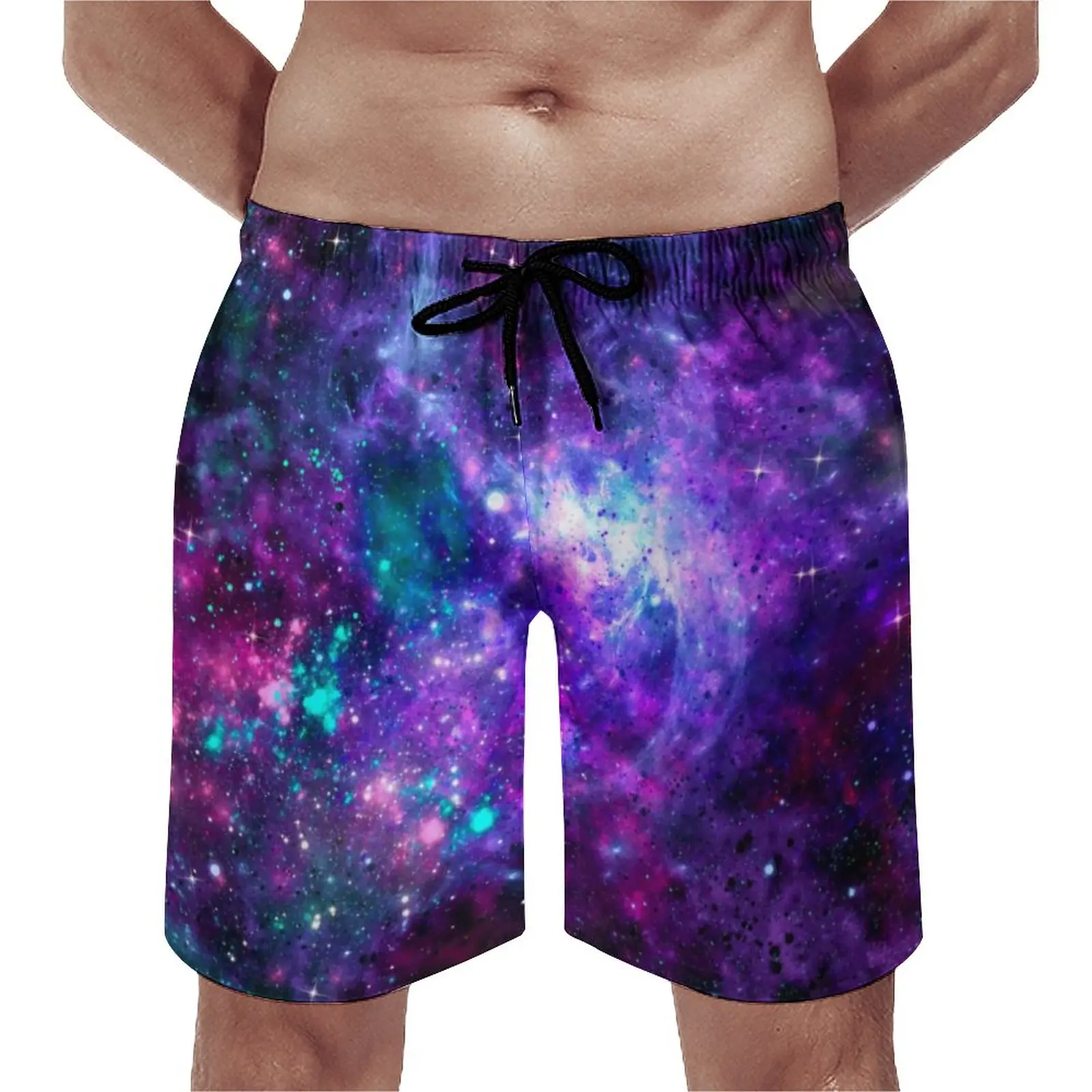 

Fantasy Galaxy Star Board Shorts Men Cosmic Space Purple Teal Board Short Classic Print Board Pants Plus Size