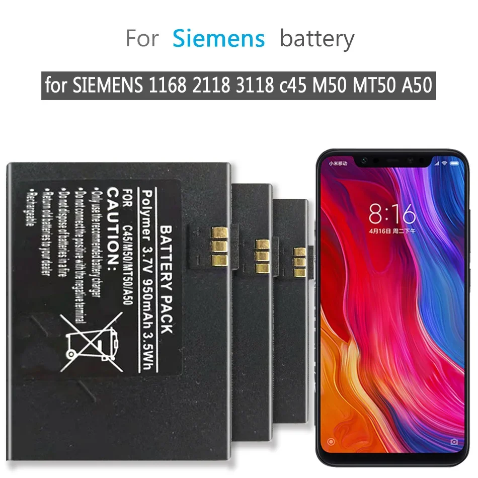 Batteria 950Mah Per Siemens 1168 2118 3118 C45 M50 Mt50 A50 A 50