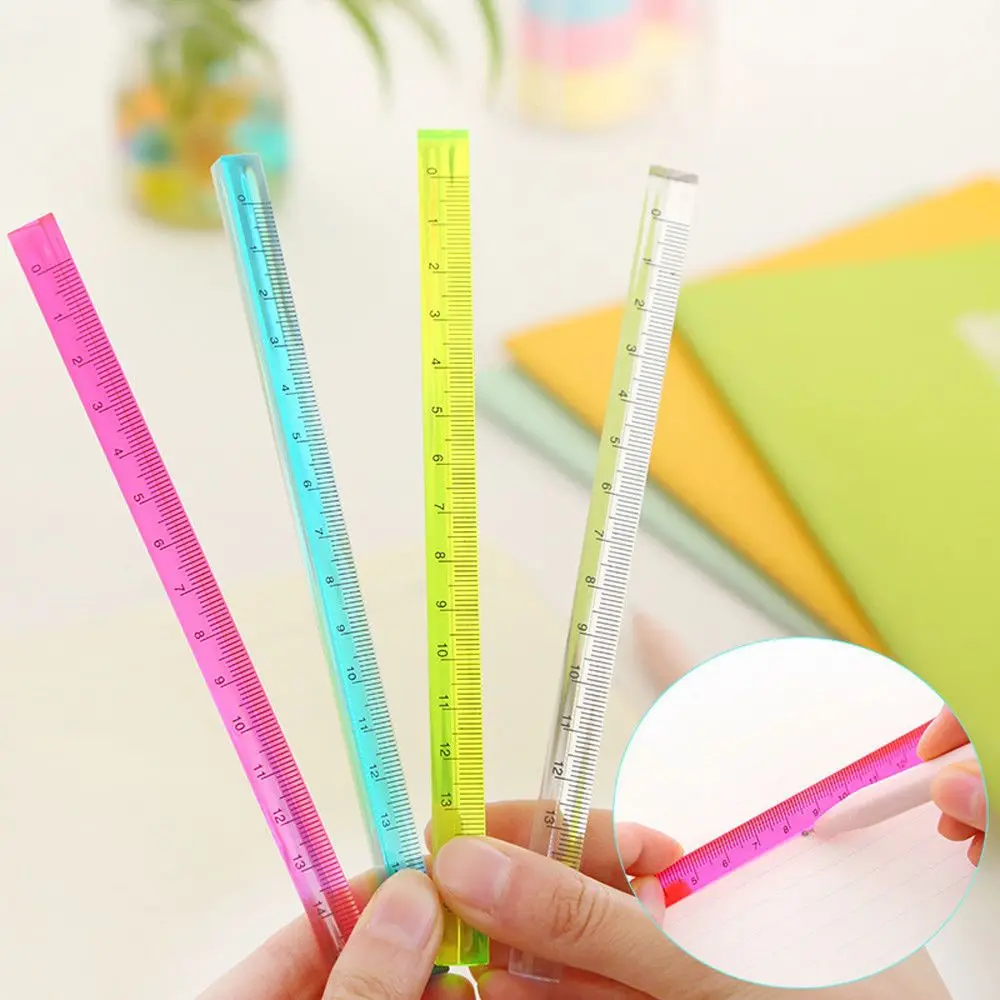 

20cm Plastic Ruler Triangular Pyramid Scale Measuring Tool Color Clear Crystal Triangular Ruler Student Measure Drawing Rulers
