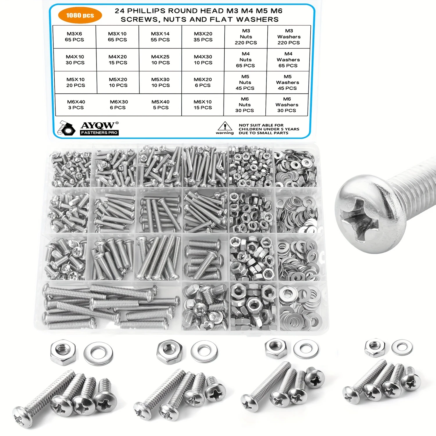 مجموعة متنوعة من مسامير وصواميل البراغي 1080 قطعة،...