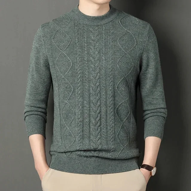 thumbnail image 1 of Suéter ajustado informal de moda para hombre, camisa de cuello redondo, jersey de punto de lana para otoño e invierno, 1 of 5