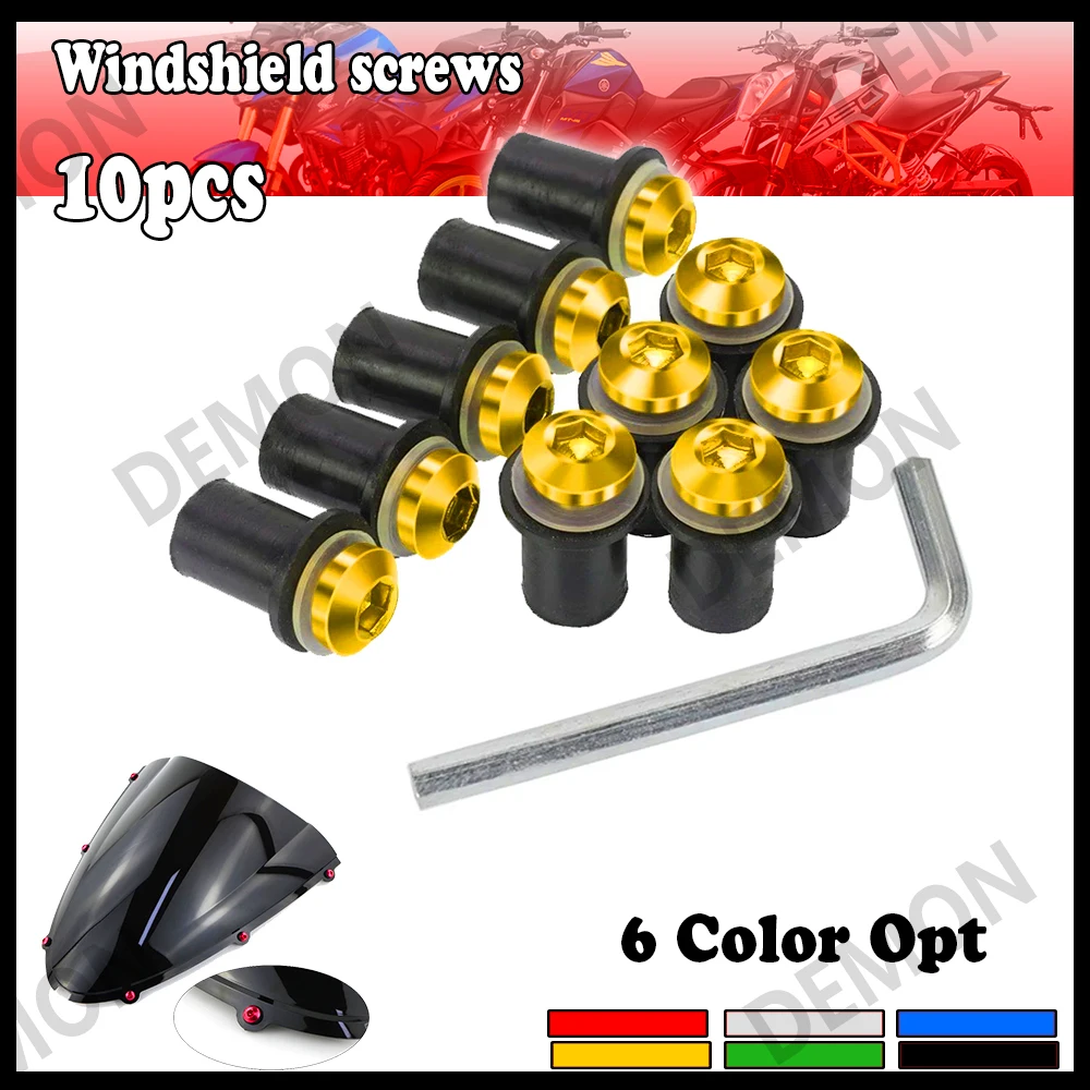 10PCS Aluminum Motorcycle M5 X 15mm Windshield Bolt Windscreen Screws Nut Fastener For Honda Suzuki Kawasaki Yamaha Ducati