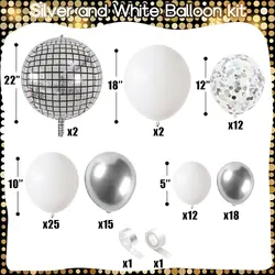 Glamorous Disco Party Decoration Kit with White and Silver Balloon Garland and Confetti Balloons - Other (Set1)