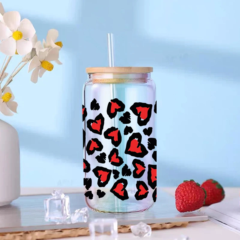 UV DTF Transfer Sticker Valentine Heart 16oz Libbey Glasses Wraps Bottles Cup Can DIY Waterproof Decals D2677 dtf transfer sticker