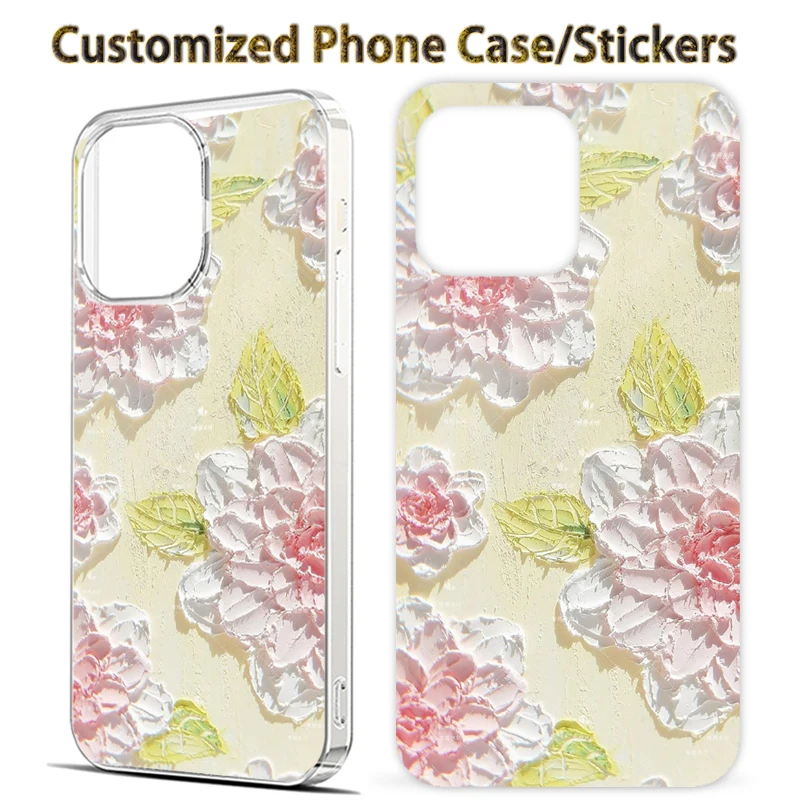

Oil Painting Flowers Floral Girl Aesthetic Customized Back Card Sticker Paired With Phone Case for iPhone 11 15 14 13 12 Pro Max