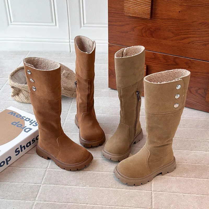 2025 Children Fashion Boots for Girls Winter New Korean Style Soft Bottom Anti-slippery Versatile Princess Catwalk Cuff Boots