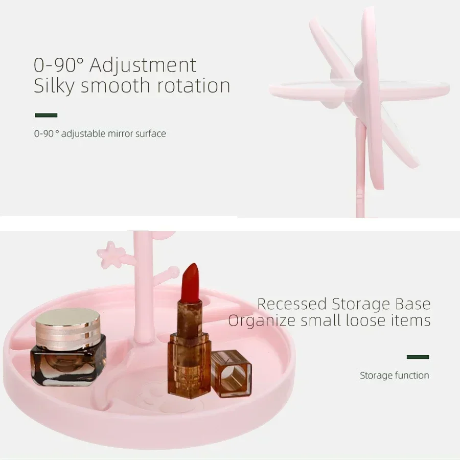 LED Makeup Mirror With Light Lamp With Storage Desktop Rotating Cosmetic Mirror Light Adjustable Dimming USB Vanity