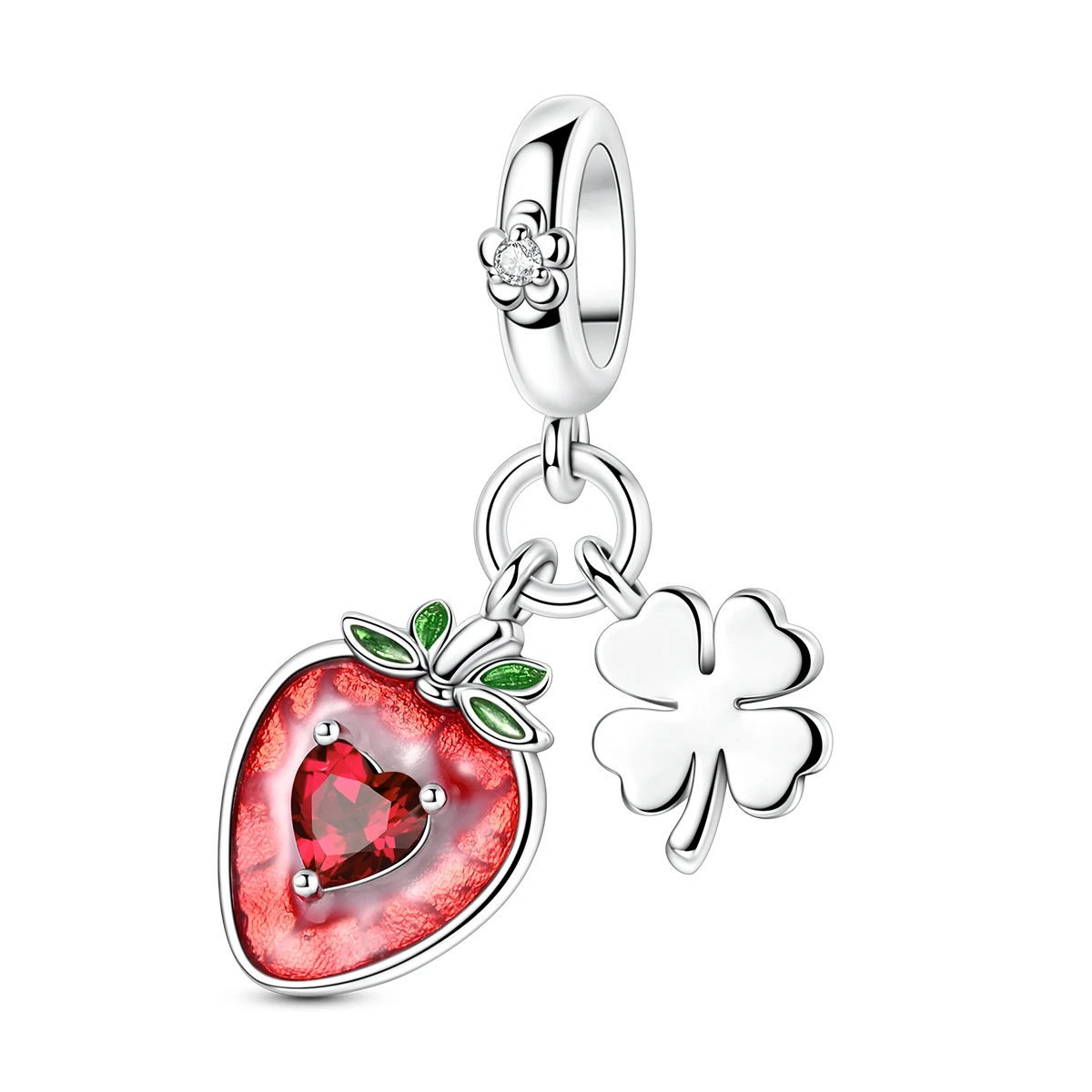 Silver Fruit Charm Bead Pendant - Strawberry, Cherry, Avocado Design