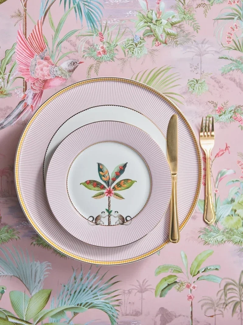 Dutch Pip Studio Pink Palm Island Tableware Series Dinner Plate/Fruit Plate Bowl Dishes and Plates Sets Plate Set