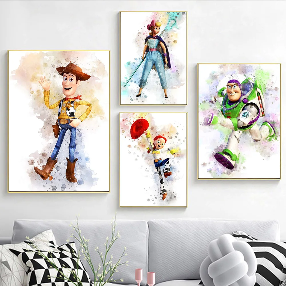 Disney Toy Story Oil Prints Woody And Buzz Lightyear Cartoon Movie Poster Picture On The Wall Decor Disney Art Oil Painting