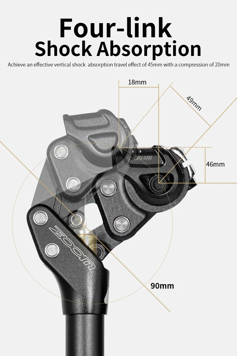 ZOOM MTB-Sattelstütze mit Federung, 27,2 mm/30,9 mm/31,6 mm x 350 mm, Aluminiumlegierung, vier Glieder, stoßdämpfendes XC-Straßenfahrrad-Sattelrohr – Detail 2