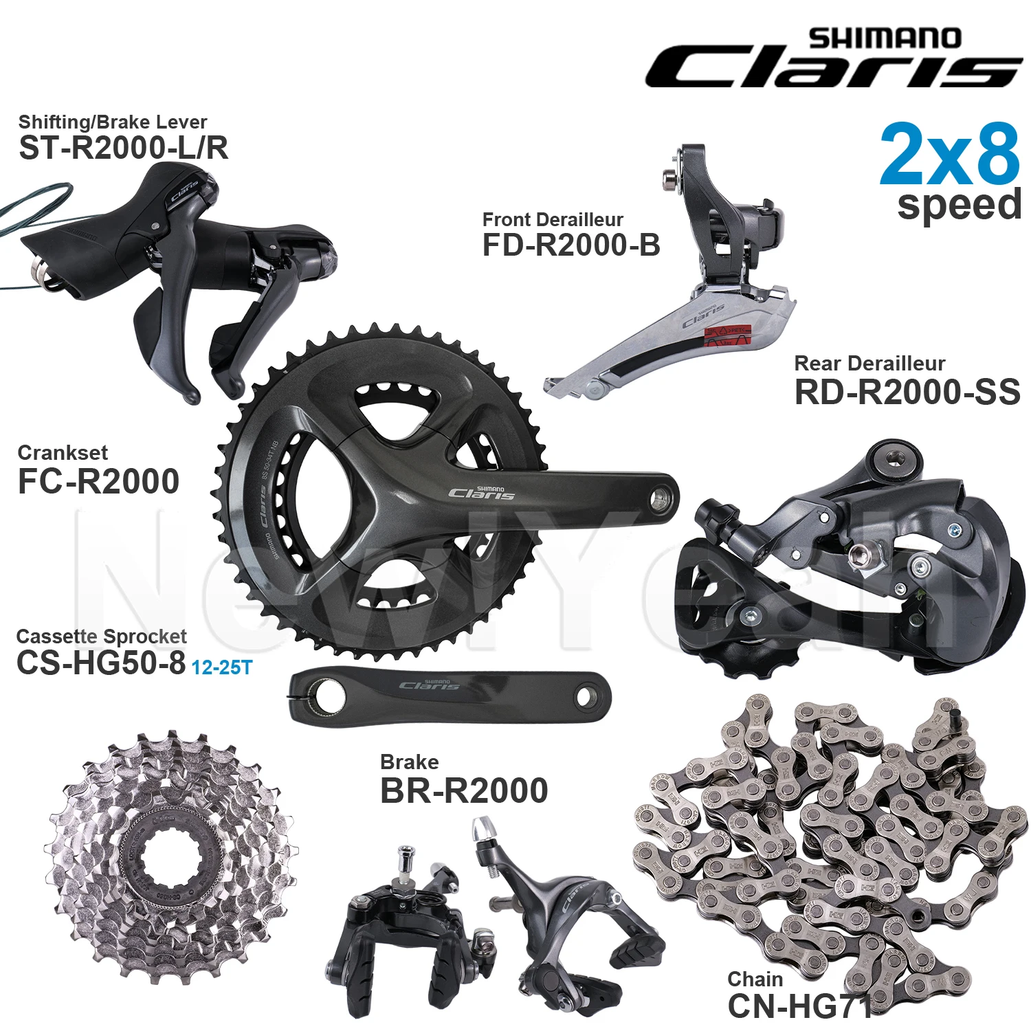 シマノ クラリス R2000 2x8スピード グループセットには、ST-R2000、FD