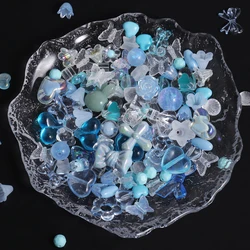 Charming Acrylic Beads Set - Floral, Butterfly & Heart Designs for DIY Jewelry & Crafts, 50g (Blue)