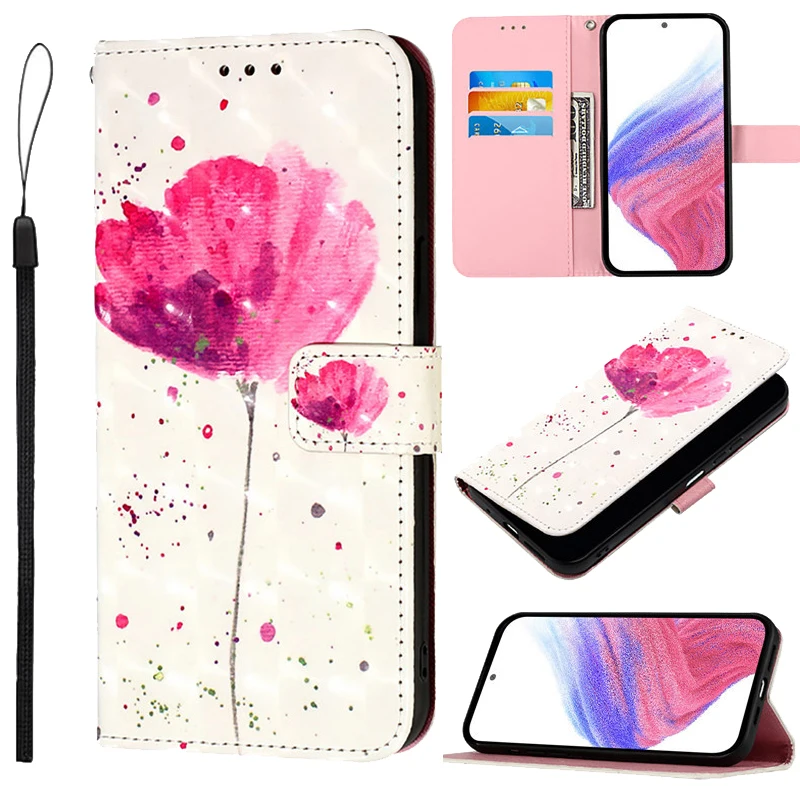 Vintage Floral Leather Wallet Case with Magnetic Flip Cover