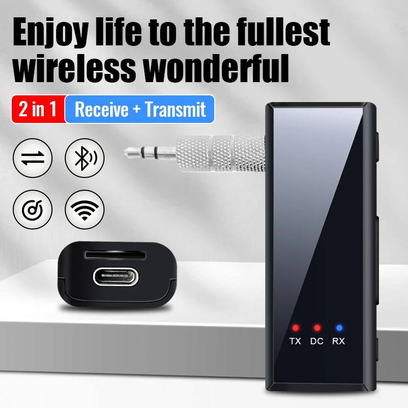 Bluetooth Transceiver Adapter Bluetooth Aux Adaptor Bluetooth Audio Receiver Bluetooth Adapter Audio Adapter Bluetooth 5.4 Audio Transmitter Receiver 3.5MM AUX HIFI Wireless Adapter With MIC Support TF Card Play For Car Airplane TV PC