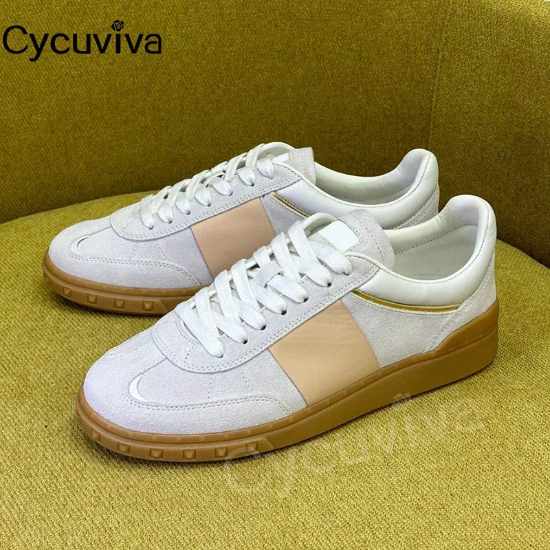 

Lover's Spring Women's Flat Casual Shoes Men Thick Sole Platform Sneakers Casual Loafers Lace Up Real Leather Shoes For Women
