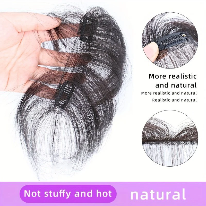 100% Real Human Hair Straight Hair Full Hand Crochet Bangs Wig Universal for All Types and Skin Colors
