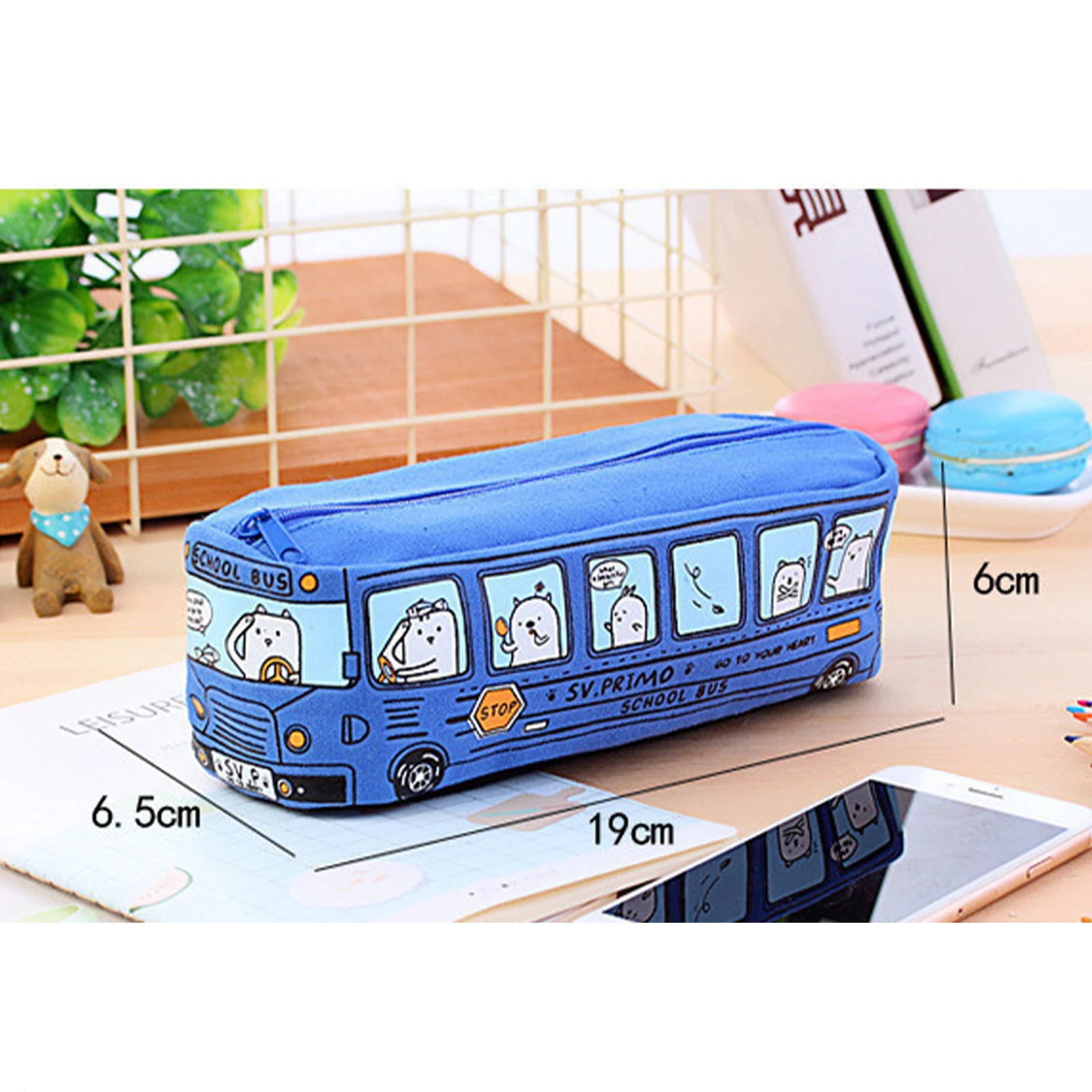Astuccio per auto per autobus dei cartoni animati Astuccio per matite in tela di grande capacità Astuccio per matite con cerniera Borsa per cancelleria per ufficio per studenti Regalo per ragazze e ragazzi - immagine 4