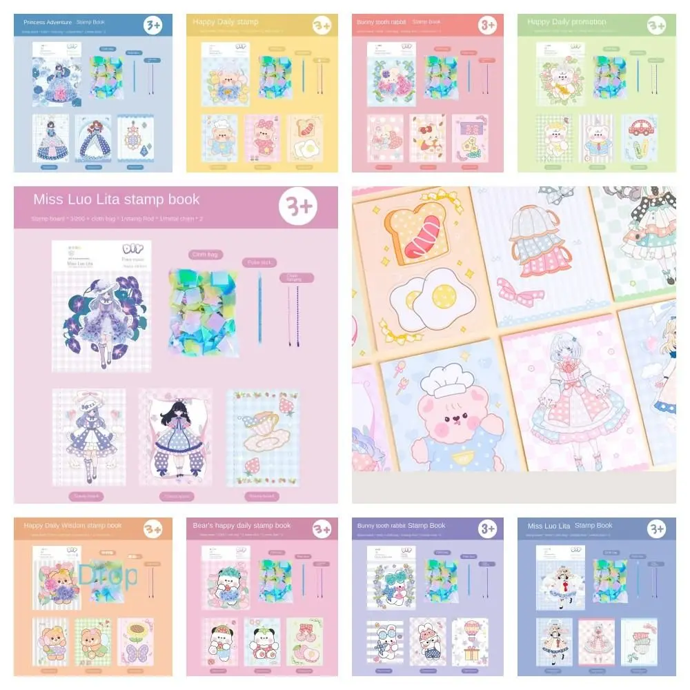 

Paper Painting Sticker Bear Cloth Hand-painted Stickers Poke Painting Sticker Rabbit Dress Up Poking Stickers Handmade Toys
