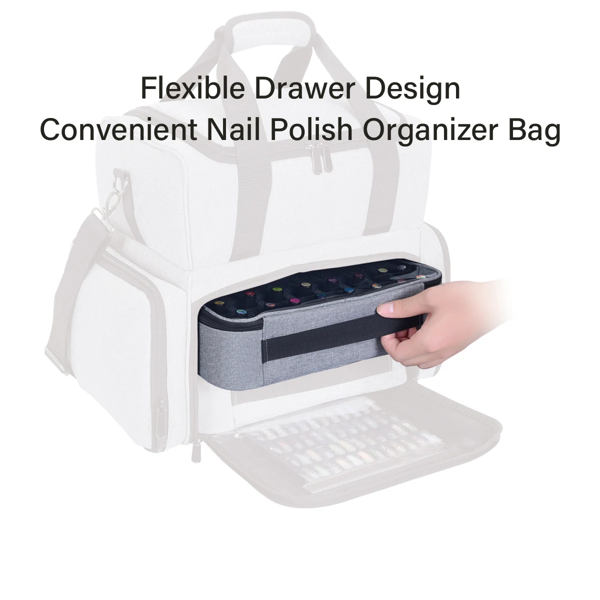 40 bottles nail polish storage bag, multi-color portable hand-held large cosmetic bag, holds up to 40 bottles (15 ml), nail dril 6