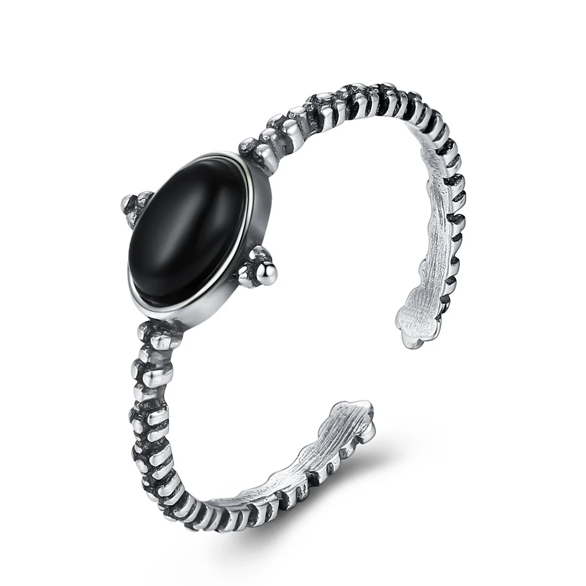 

Vintage S925 Sterling Silver Bracelet Set With Obsidian Smearing Craft Thai Silver Women'S Ring