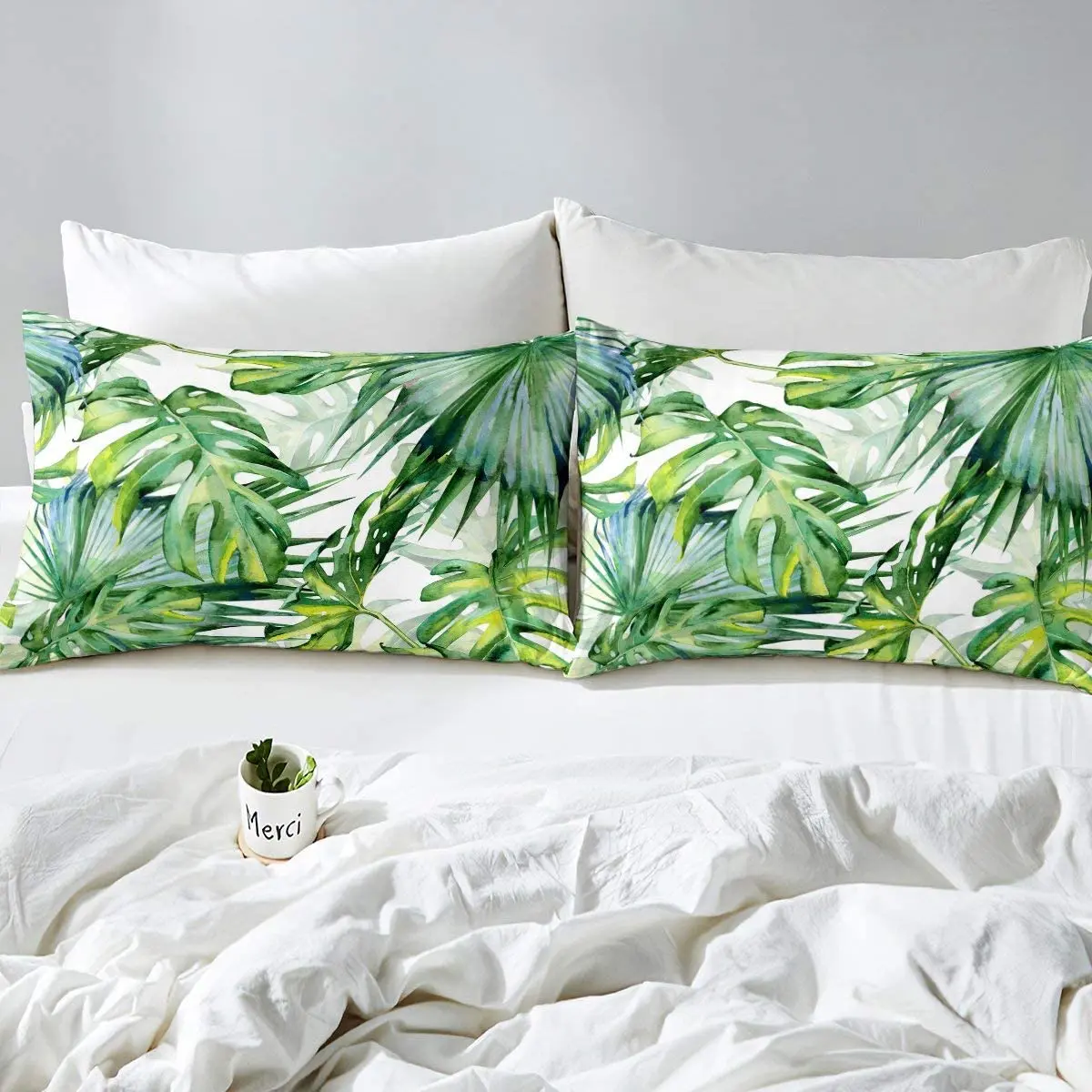 Tropical Bedding Tree Fitted Sheet Green Plant Palm Leaves Bed Sheet Set 3PCS Jungle Botanical Leaf Fitted Sheet for Room Decor 2