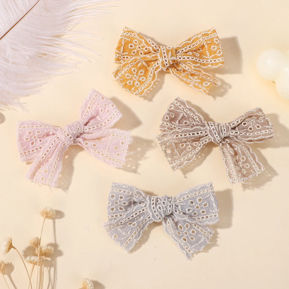 10pcs 무작위 색상 달콤한 리본 머리핀 어린이를위한 소녀 면화 솔리드 컬러 Bowknot 안전 머리핀 머리 장식 헤어 액세서리