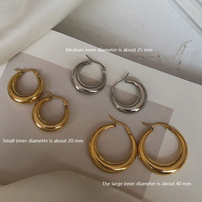 20/25/40MM Punk Golden Chunky Hoop Earrings for Women Classic Silver Color Geometric Minimalist Earrings Party Jewelry