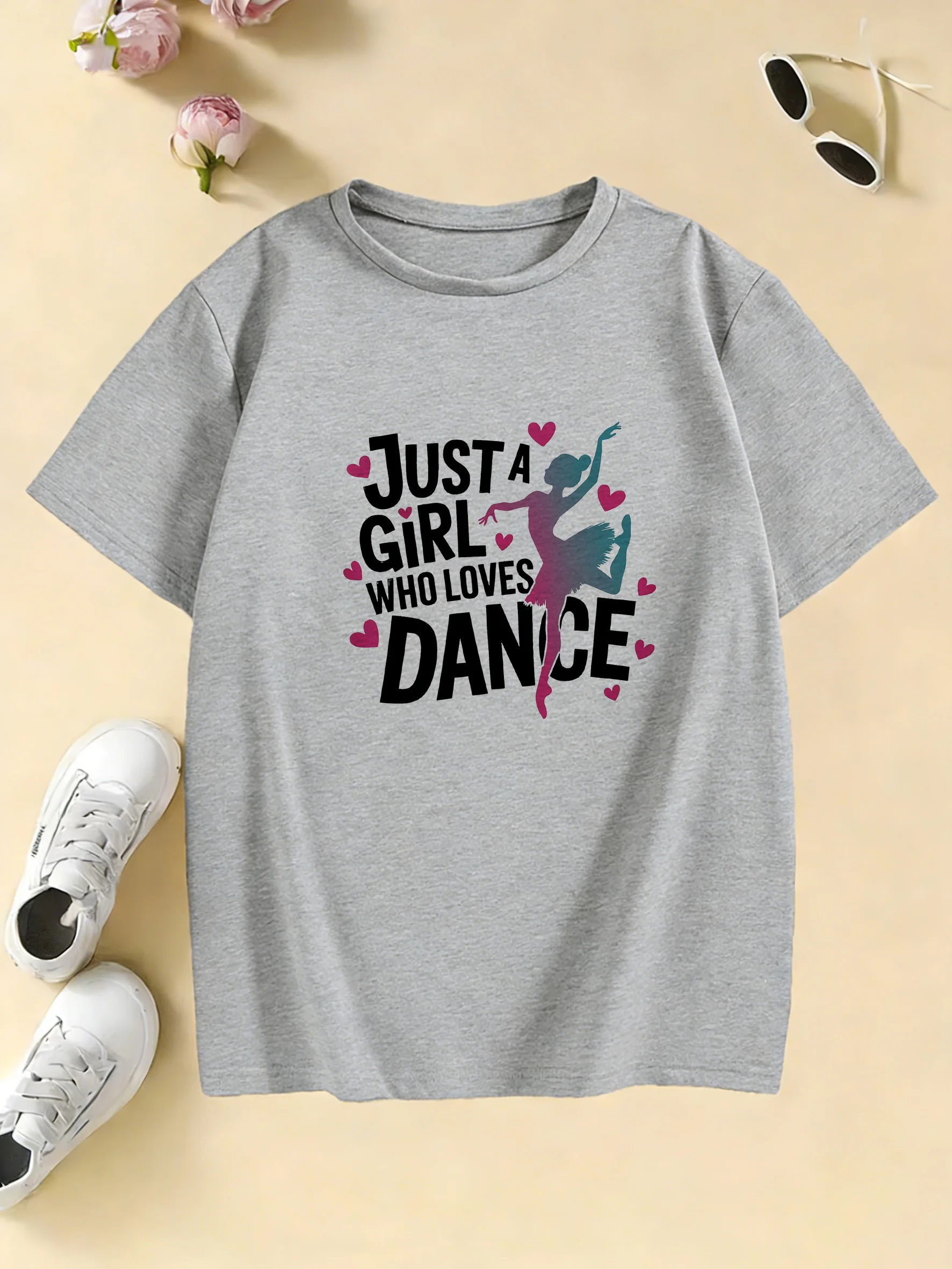 Dancing Girl's Fun Graphic T-Shirt for Kids - Casual Summer/Spring Tee