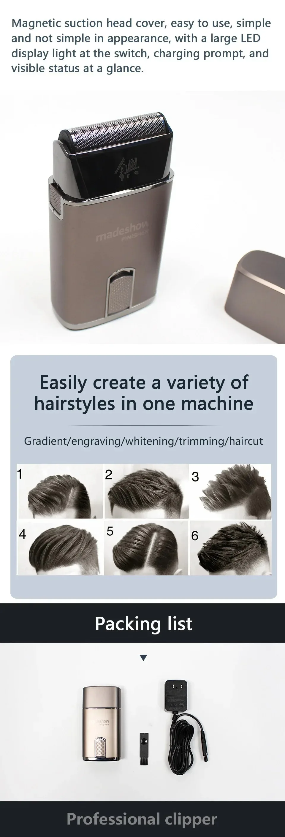 Description Picture 4 of itemMadeshow-M7 Electric Shaver for Men, Detachable and Washable, Magnetic Levitation Head, Long Battery Life, Boutique, 8000RPM