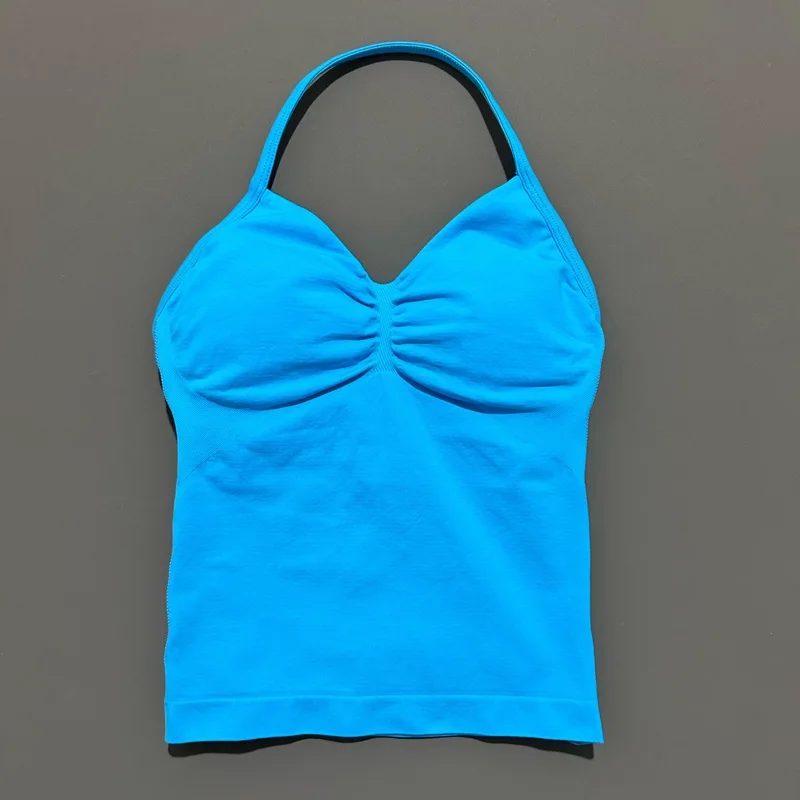 Women Yoga Vest - Longline Strappy Top | Breathable Fitness Tank Top Open Back Halter