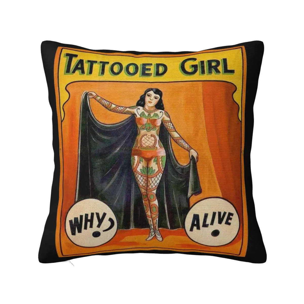 

TATTOOED GIRL : Vintage Circus Sideshow Advertising Print Throw Pillow Pillowcases For Pillows pillow cover christmas