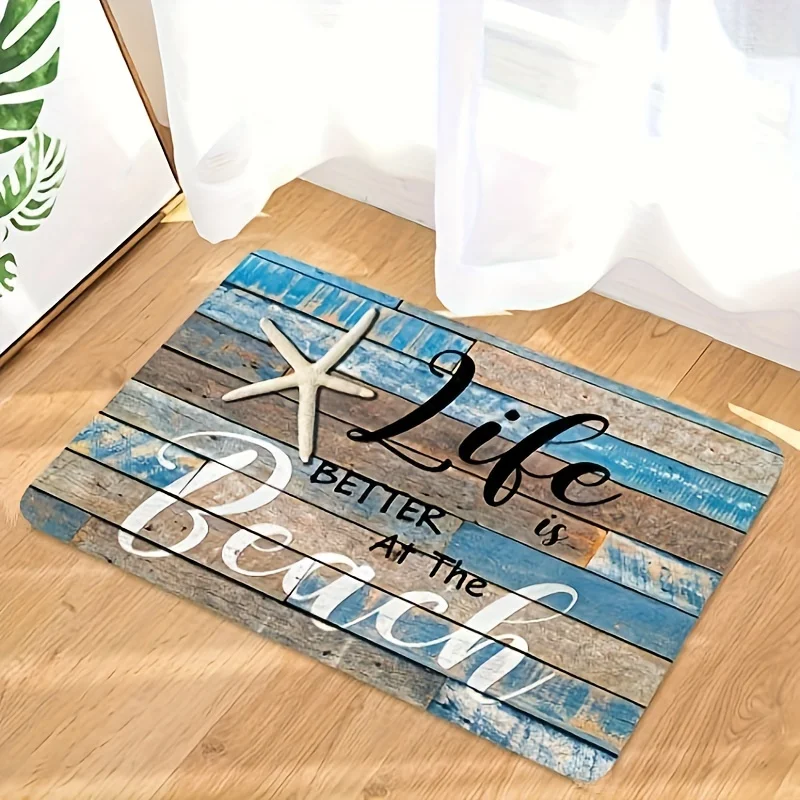 

Wood Grain Bathroom Anti-Slip Mat for Bathroom Floor, Sink and Tub - Beach Elements Design - Decorative Bathroom Accessories