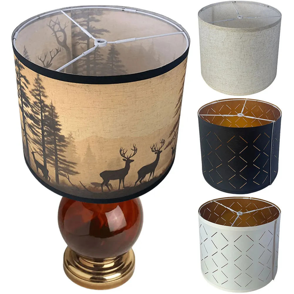 Fabric Lamp Shade Replacement Drum Lampshade Easy Assembly Barrel Lamp Shade for Table Lamp& Floor Light