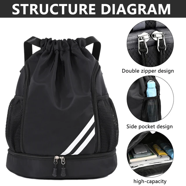 1PCS Sports Drawstring Backpack,Waterproof Drawstring Sports Bag Soccer Bag Swim Gym Bag for Men Women with Ball Shoes Compartme 2