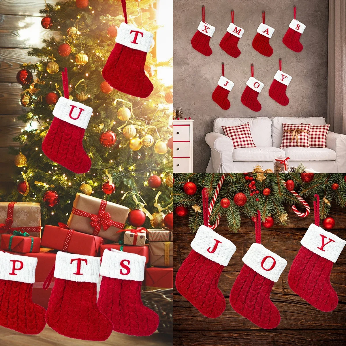Christmas Socks Knitting Snowflake Letter Stocking Christmas Decoration for Home Xmas Tree Ornament Gift Navidad Natal A-Z christmas stockings