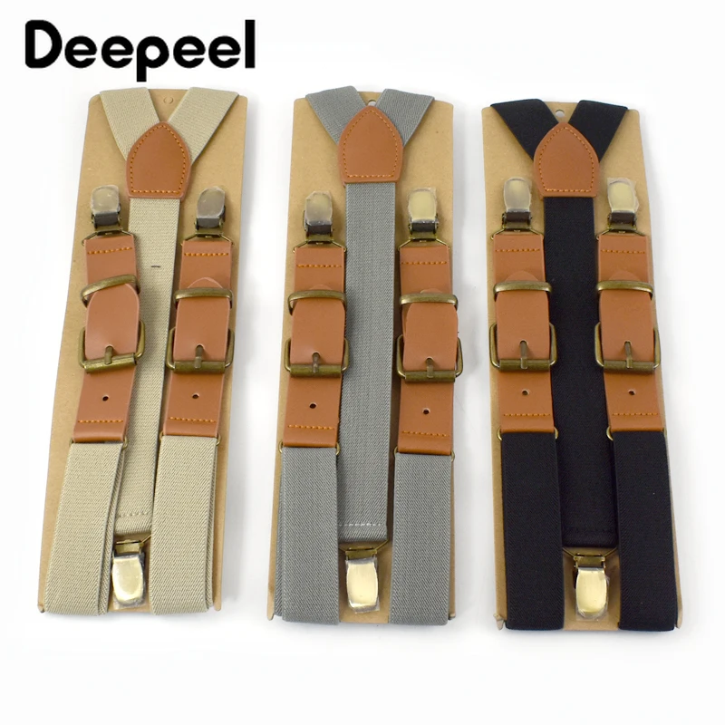 1pc Suspenders Men's Trousers 4 Clips Suspenders Elastic Shoulder Straps